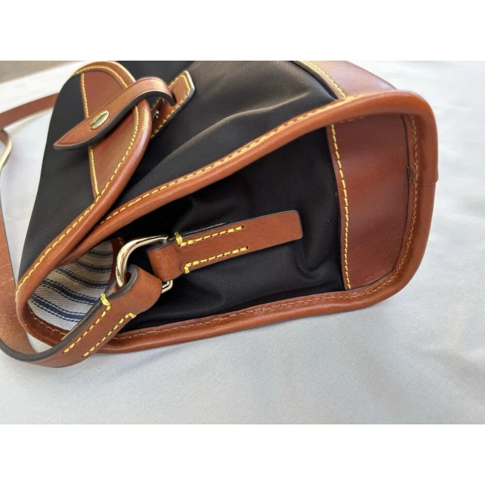 Vintage Dooney & Bourke Black Nylon Brown Leather Crossbody Shoulder Bag